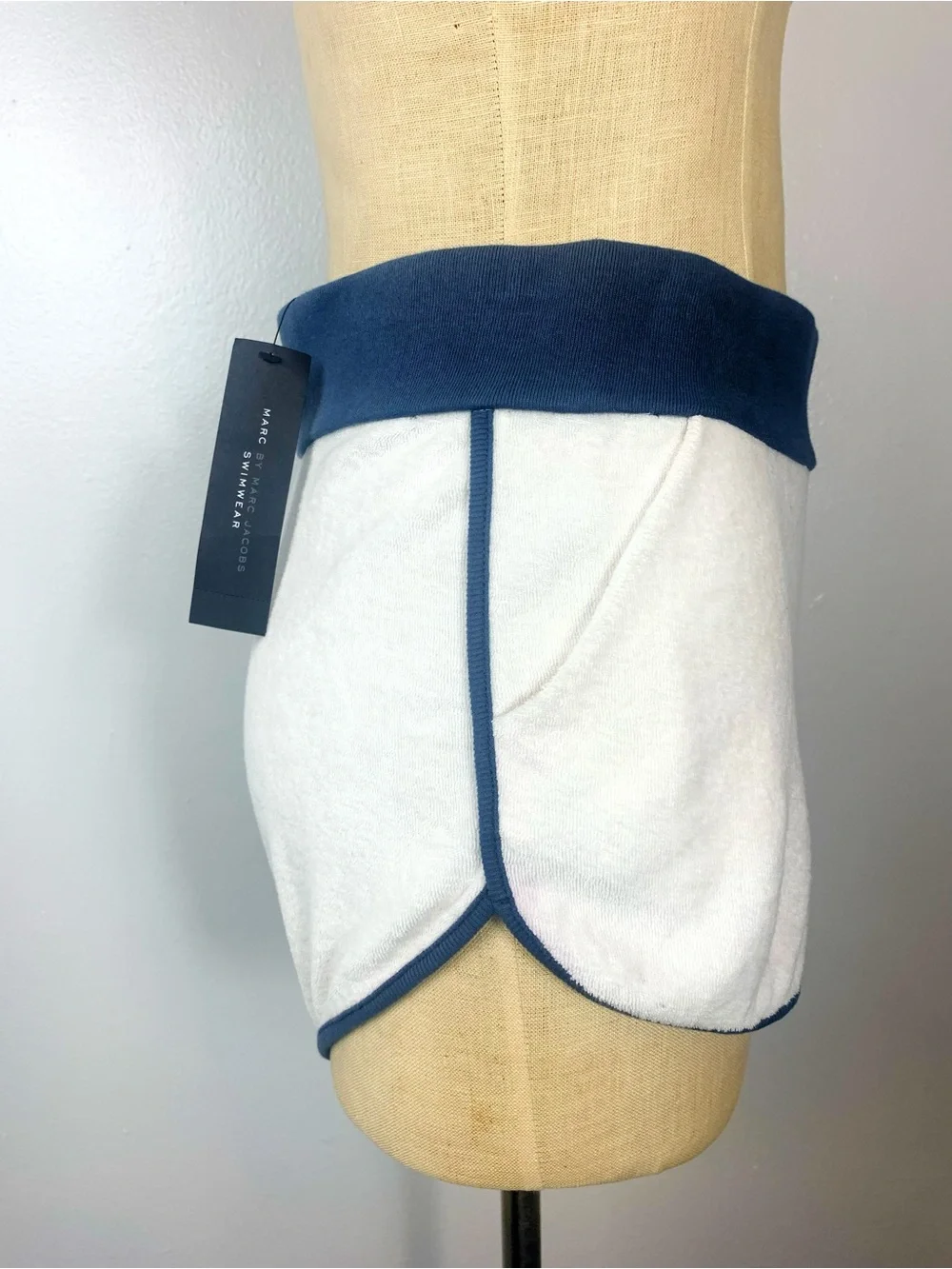 Marc by Marc Jacobs Terry Cloth Shorts NWT White Navy Swim Cover Up Lounge Short